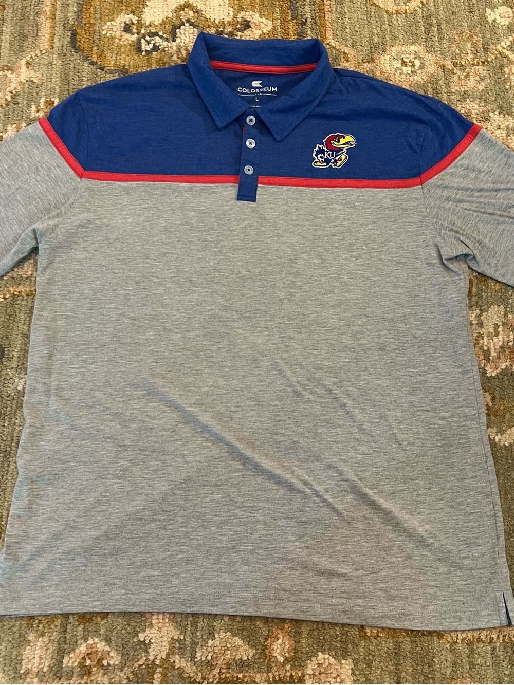 Kansas Jayhawks Colosseum Polo Men’s Size Large Color Blue&Grey